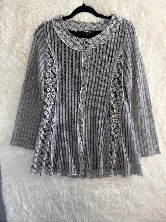Papa Vancouver Sweaters - Papa Womens Whimsigoth Button Cardigan XL Grey Fairy Grunge Mixed Media READ